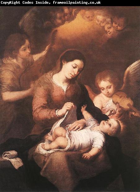 MURILLO, Bartolome Esteban Mary and Child with Angels Playing Music sg